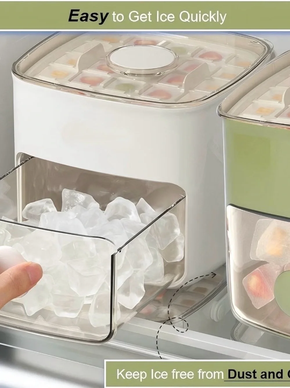 Press Ice Cube Maker Bin Set with Easy Release & Tongs - Off-White